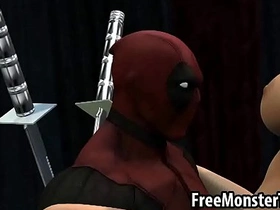 Blonde cartoon babe receives intense hardcore sex from Deadpool in 3D anime