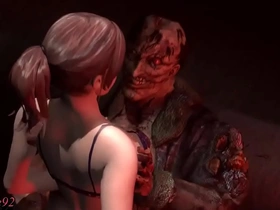 Animated Claire Redfield in a nightmare fuck scene, tagged as evil and resident