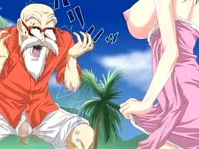 Seductive Bulma and Master Roshi in free big tits hentai movie clips